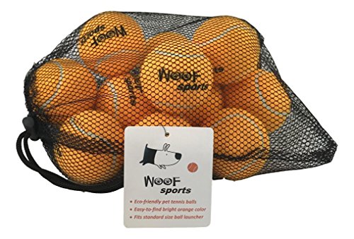 Dog Tennis Balls by Woof Sports - 12 Orange Ecofriendly Balls & Mesh Carrying Bag. Medium Size Balls Fits Standard Ball Launchers