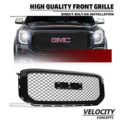 Velocity Concepts Mesh Front Grill Hood Bumper Grille Glossy Black 2015-2018 for GMC Yukon/Xl/Denali