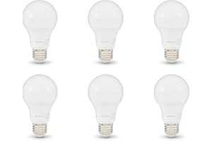 Amazon Basics A19 LED Light Bulbs, 60 Watt Equivalent, Energy Efficient 9W, E26 Standard Base, Daylight White 5000K, Dimmable, 10,000 Hour Lifetime , 6-Pack