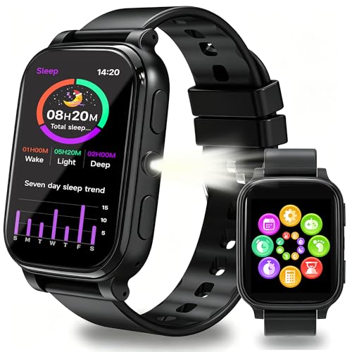 Children's Smartwatch 1.83 Inch HD, Smartwatch with 18 Games, Sleep Monitor, Pedometer, Torch, Alarm Clock, Waterproof, Fitness Tracker Christmas and Birthday Gifts for Girl Boy