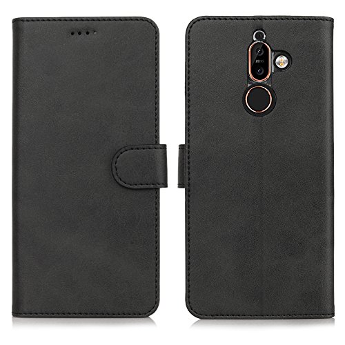 Nokia 7 Plus case, Feitenn Premium PU Leather Flip Cover Wallet Case with Kicstand ID Card/Cash Slot Magnetic Closure Clear TPU bumper slim Leather Case for Nokia 7 Plus (Black, Nokia 7 Plus)