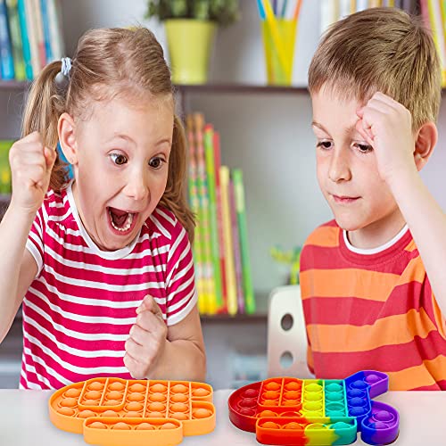 Push Pops Bubble Fidget Toys Set,Silicone Pop Warp Bubble Toy Durable Soft Squeeze Toys for Stress Reliever Training Logical Thinking,Autism Special Needs Stress Reliever (Run Rainbow+Up Orange)