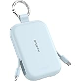 RORRY Portable Charger, 5000mAh Portable Charger Power Bank with Built-in Cables, Travel Keychain Charger Battery Pack for iPhone 17/16/15/14/13/12, for AirPods 2/3/4/Pro, Blue