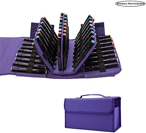 Marker Pencils Case 80 Slots Removable Art School Professional Hold Tubes of Paint 6 Rows Pen Wallet with Velcro (purple)