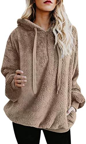 Toamen WomenWomens Hoodie Coat Sale Toamen Ladies Long Sleeve Warm-up Jumpers Fluffy Faux Fur Pocket Fleece Hooded Sweatshirt Tops Outwear