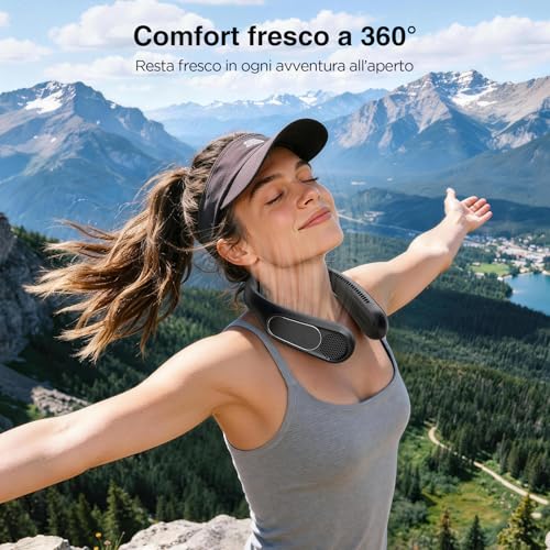Dnenellr Bladeless Neck Fan, 6000mAh, Rechargeable 4 Speed Portable USB Neck Fan for Men/Women, Ideal for Travel, Sports, Work, Indoor and Outdoor Use (Black)