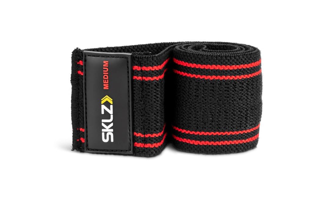 SKLZ Pro Knit Mini Band Fitness, Adjustable Resistance Band, Fitness Equipment for Home Gym, Black/Red, Medium Resistance