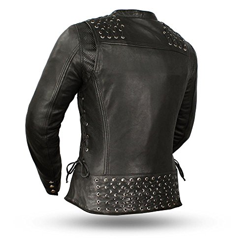 First Manufacturing Women's Widow Leather Motorcycle Jacket (Black, Small)