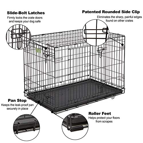 Top Paw Double Door Wire Dog Crate, Black 36"L x 23"W x 25"H Pets