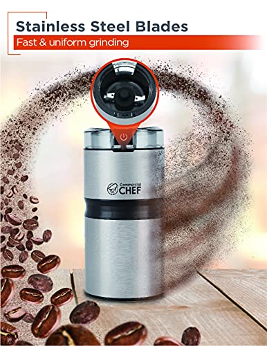 Electric Coffee Grinder Spice Grinder - Stainless Steel Blades Grinder for Coffee Bean Seed Nut Spice Herb Pepper, Brushed Stainless Steel Texture and Transparent Lid