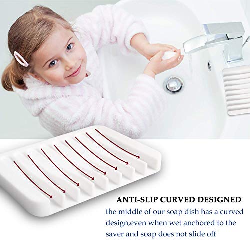 Blasoul Silicone Soap Dish Soap Holder 4PCS White Soap Dish Holder Bathtub Tray Stand Saver Tray Case Rubber Drainer Dishes for Bar Soap Sponge Scrubber Shower Bathroom Kitchen Sink Anti-Slip Design
