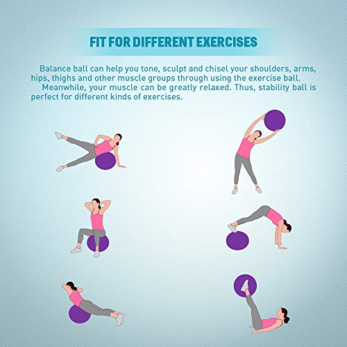 Forbidden Road Exercise Yoga Ball (4 Sizes, 4 Colors) 400 lbs Anti-Burst Slip-Resistant Yoga Balance Stability Swiss Ball for Fitness Exercise with Free Air Pump (Purple, Diameter: 50-55cm)