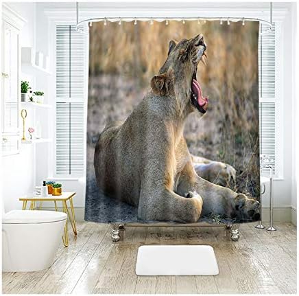 Blisfille Bathroom Curtains with Pelmet Fabric Polyester Waterproof Mildew Tiger 200X180Cm
