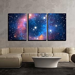 3 Piece Canvas Wall Art - Colorful Space Star Nebula - Modern Home Art Stretched and Framed Ready to Hang - 16"x24"x3 Panels