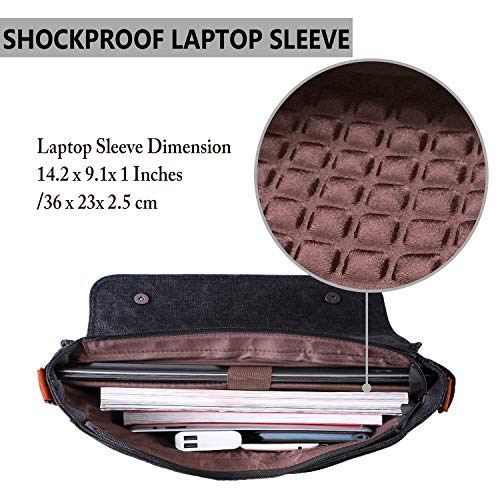 Messenger Bag for Men and Women, Canvas Leather 14 Inch Laptop Messenger Bag Shoulder Bag for Work School VONXURY