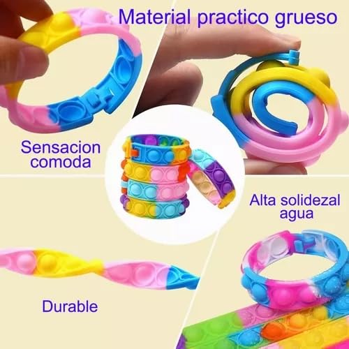 YUHOHO 50 Piezas Juego Push Pop It Burbuja Juguete Antiestrés Pulsera,Pop Pulsera Fidget Juguetes,Mano Dedo Prensa Multicolor Silicona Muñequera Juguete,Alivio estrés Finger Press Pulsera Silicona