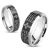 Lord's Prayer Black Beveled Edge IP Stainless Steel Ring with Cross (10)