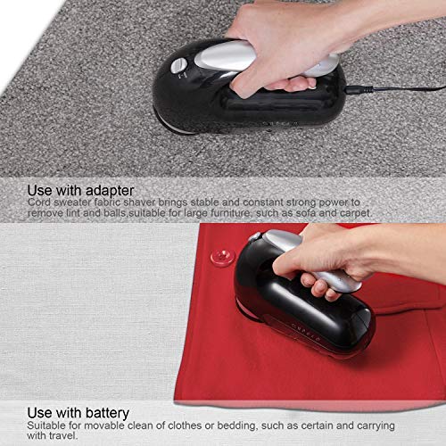 Orfeld Fabric Shaver, Lint Remover with Two Replaceable Blades & Removable bin, Best Lint Shaver for Cloths, Fabrics and Furniture, use with Batteries or Power Adapter (M, Black)
