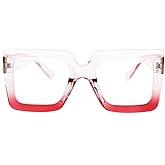 Onrtry Oversized Square Blue Light Glasses for Women Men Thick Frame Big Computer Eyewear Non-Prescription Eyeglasses