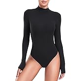 HeyNuts Women's Ultra Soft Long Sleeve Mock Turtleneck Bodysuit, Slimming Fit Tops Basic Tee