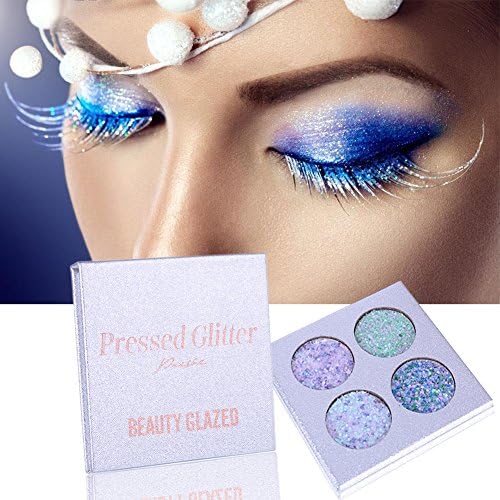 SUNTIRC 4 Colors Rainbow Diamond Pressed Glitters Eyeshadows Palette Shimmer Eye Shadow
