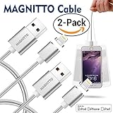 MAGNITTO Premium Compact Magnetic USB Charger Cable Adapter for iPhone 5, 5c, 5s, SE, 6, 6 Plus, 6s, 6s Plus, 7, 7 Plus, iPad, iPod, Nylon Braided 8-Pin Lightning to USB cord ( 2 Pack Silver )