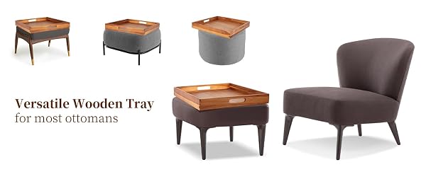 SERVING TRAY WITH HANDLES, 20 INCH LARGE SQUARE OTTOMAN TRAY ACACIA WOOD DECORATIVE TRAY FOR LIVING ROOM, OTTOMAN COFFEE TABLE, KITCHEN, APPETIZERS, BREAKFAST, PATIO, PARTY