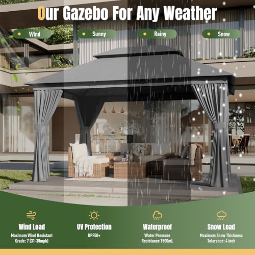 Aoxun 10x12 Gazebo Canopy with Double Roof, Steel Frame, Mosquito Netting image 32