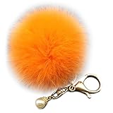 Raylans Soft Plush Ball Rabbit Fur Pearl Car Keychain Handbag Charm Keyring Decor