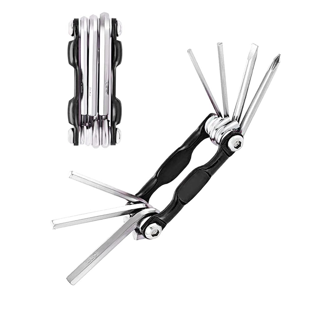 QitinDasen 7 in 1 Multifunctional Bike Repair Tool, Portable Foldable Bicycle Repair Tool, Mini Stainless-Steel Bike Repair & Maintenance Tool Kit (Black)