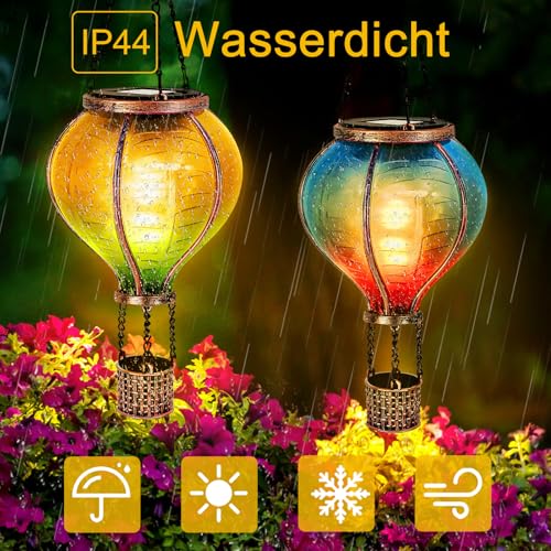 IEEILULU 2 x Solar Hot Air Balloons, Garden Decoration for Outdoor Use with Decorative Flame Effect, Lightzone Solar LED Hot Air Balloon, Solar Lantern for Outdoor Patio, Balcony, Stake Path, Lawn