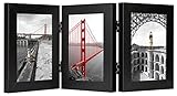 Golden State Art, Triple Hinged Table Desk Top Picture Photo Frame for 4x6 Photo, 3 Vertical Openings, with Real Glass (Black, 4x6 Triple Hinged Frame)