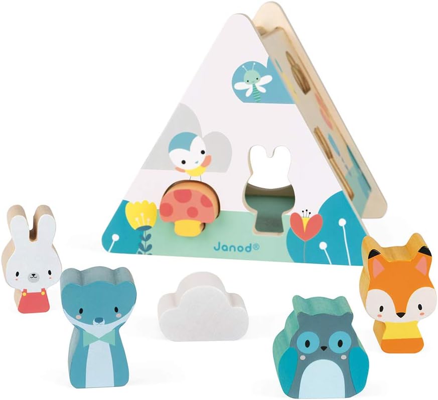 Janod, Pure Wooden Shape Sorter, Early Learning Toy, 6 Pieces Included, Handling and Building, Water-Based Paint - Image 5
