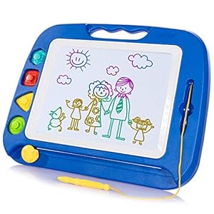 SGILE-Large-Magnetic-Drawing-Board-Erasable-Scribble-Board-Colorful-Magna-Doodles-Writing-Pad-Learning-toys-for-Kids-Children-Toddlers-415325-cm-Blue SGILE Large Magnetic Drawing Board - 4 Colors 42×33cm Doodle Pad with 4 Stamps for Toddlers, Learning Toy Gift Magna…