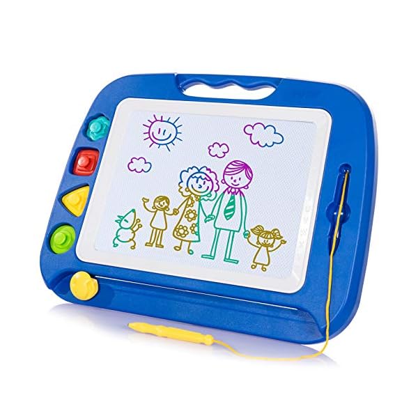 SGILE Large Magnetic Drawing Board - 4 Colors 42×33cm Doodle Pad with 4 Stamps for Toddlers, Learning Toy Gift Magna…