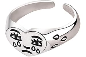 Dtja Broken Heart 925 Sterling Silver Ring for Women Girls Crying Face Statement Expandable Open Finger Ring Adjustable Valentine's Birthday Anniversary Jewelry Gifts for Girl Friend