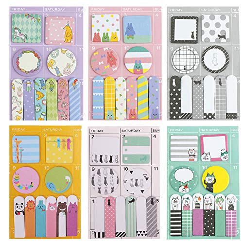 Sticky Notes 6 Set, Self-Stick Removable Sticky Page Markers Cute Cartoon Animal Note Pads Bookmark DIY Sticker Memo Pad Flag Markers for Office School (A) - Thumbnail 7