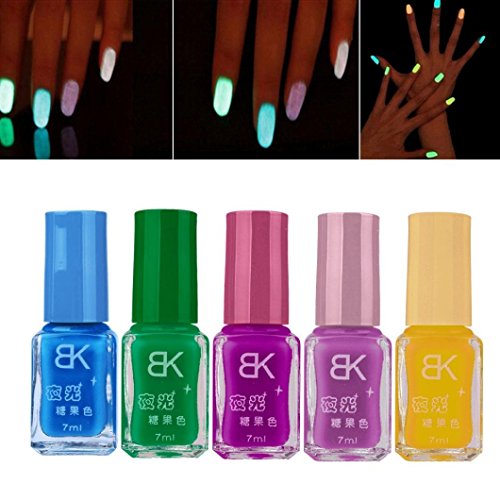 Binmer(TM) 5 PCS Candy Fluorescent Neon Luminous Gel Nail Polish for Glow in Dark Nail Varnish Binmer(TM) 5 PCS Candy Fluorescent Neon Luminous Gel Nail Polish for Glow in Dark Nail Varnish