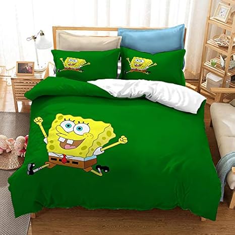 FRECASA Spongebob Squarepants Bedding Duvet Cover Set 3 Piece 3D Print Patrick Star Squidward Tentacles for Kids 1 Duvet Cover with 2 Pillow Shams