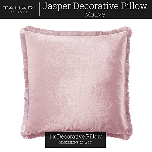 Tahari Home Jasper Velvet and Fringe Decorative Pillow, 1 Count (Pack