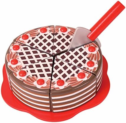 Njoykids Wooden Cutting Chocolate Cake - Complete with Cake Plate - Chunky Thick Wooden Pieces
