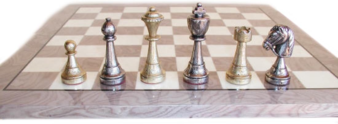 Italfama Staunton Metal Chess Set With Grey and Ivory Wood Veneer Board