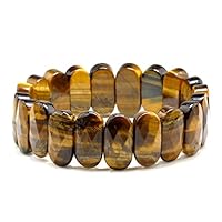 Baixiyan Gemtone Semi Precious Gemstone faceted Oval Chakra Beads Stretch Bracelet 7" Unisex (Tiger eye)