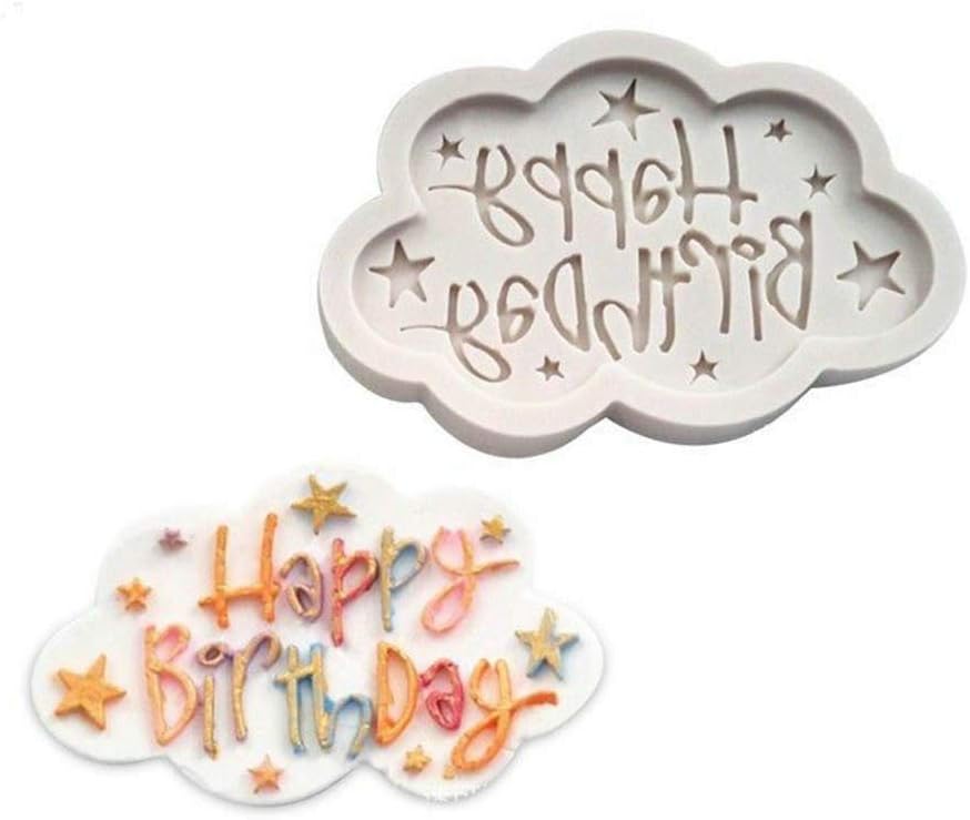 Colmkley 3D Happy Birthday Baking Molds Best Wishes Silicone Fondant molds, Chocolate Candy Making Mold Small Pastry Mould Cake Decorating Tool