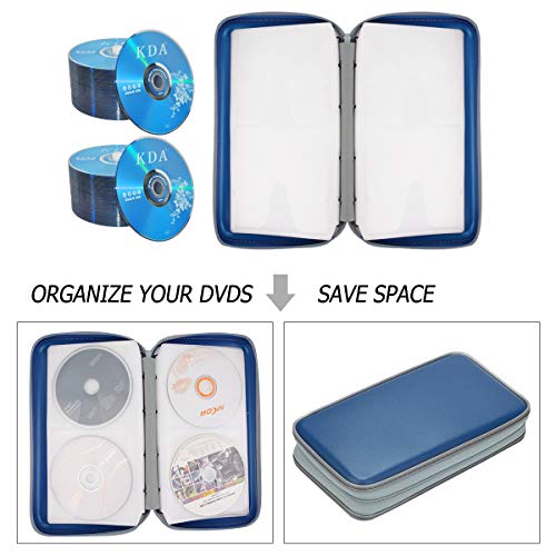 CD Case, COOFIT 80 Capacity DVD Storage DVD Case VCD Wallets Storage Organizer Flexible Plastic Protective DVD Storage Blue
