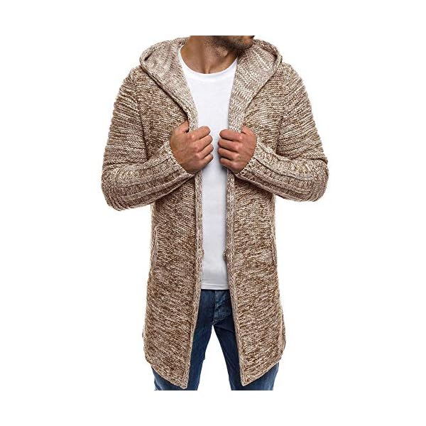 Men's Winter Clothes, Boomboom Men Hooded Solid Knitted Trench Long Sleeve Sweater Coats - Image 3