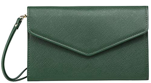 Krosslon Rfid Passport Holder Wristlet Travel Wallet Trifold Documents Organizer Slim Purse, Fit US UK CA Passport Cover Traveling Accessories for Women, Dark Green(8#)