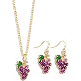 ChungLong0593 Cute Fruit Necklace Earrings Set for Women Enamel Cherry Banana Lemon Apple Strawberry Pendant Necklace Jewelry