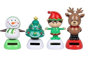 Welecom 4 Solar Dancing Snowman Toy Solar Powered Dancing Elk in Colorful Pots Swinging Xmas Tree Flip Flap Animated Bobblehead Dancer Window Elves Sun Catcher Car Dashboard Decor Portable Suncatchers