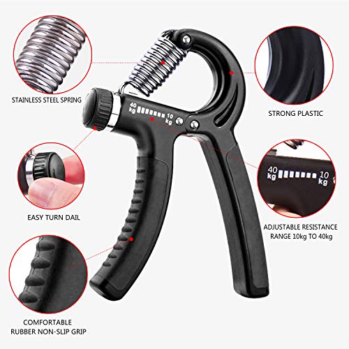 KOOLIFE Hand Grip Strengthener, Hand Workout strengthening Equipment,Grip Exercise Trainer, Hand Gripper Strengthen Exerciser with Adjustable Resistance Range 22 to 88 Lbs - Black
